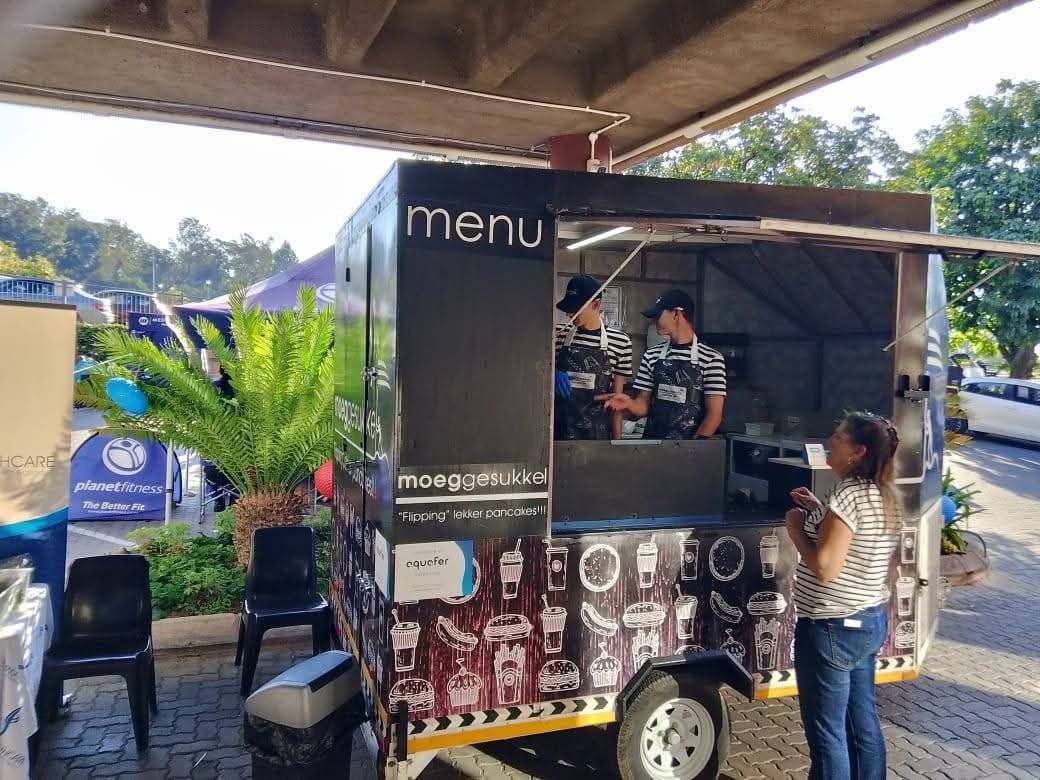 The pancake trailer serving at an event